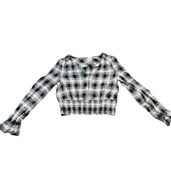 Blue Rain Crop Top L Black White Rouched Boho Y2K Grunge Punk Festival Concert - Picture 2 of 11